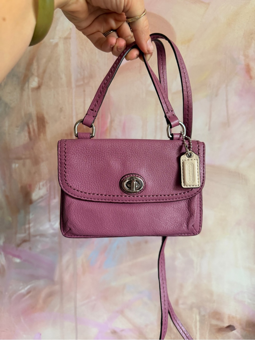 Coach Pebbled Leather Small Shoulder Bag in Plum